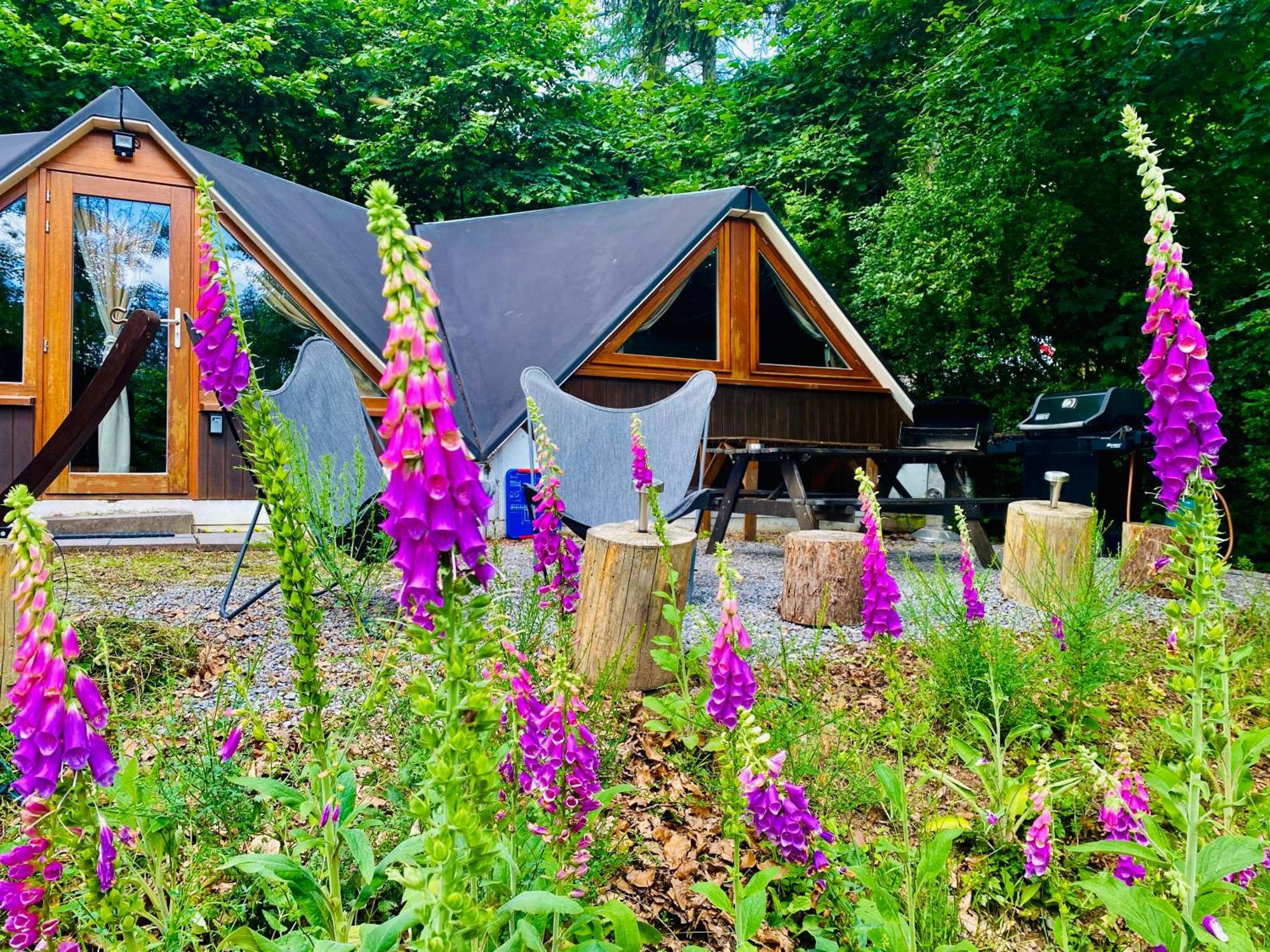 Chalet Tropical Avec Bain A Bulles - In The Woods Gesves エクステリア 写真
